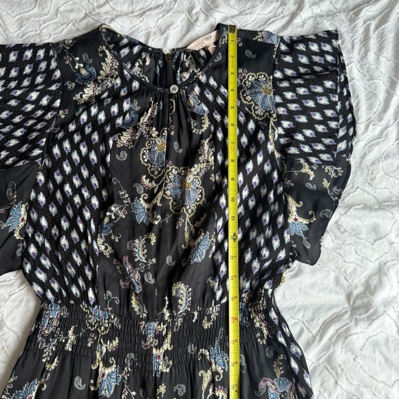 Rebecca Taylor Black Blue Floral Paisley Ruffle Jumpsuit Pockets - Picture 5 of 11